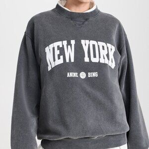 NWT ANINE BING Ramona Sweatshirt University New York Washed Black XXS